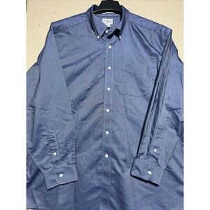 LL Bean Mens Button Down Shirt Size 18 - 34 Blue Wrinkle Resistant